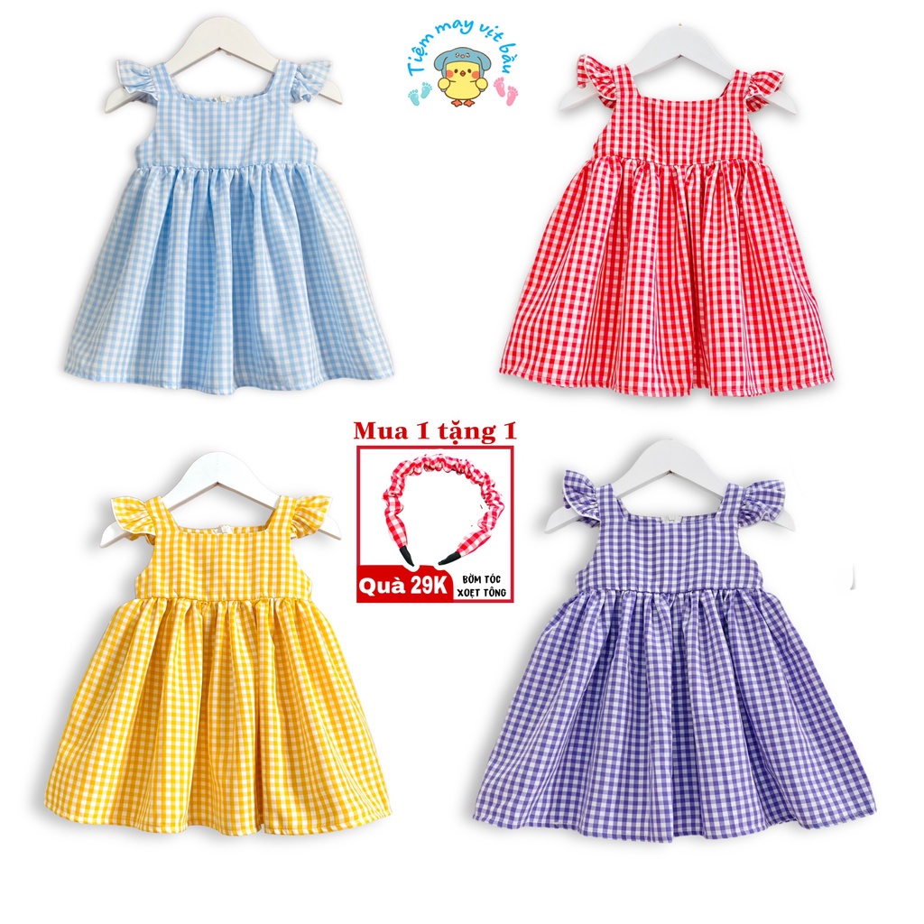 Váy Hè Bé Gái Mẫu Cánh Tiên Caro Siêu Xinh - Handmade Tiệm May Vịt Bầu Size Đại 9 - 35KG