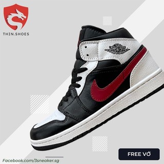 Giày thể thao jordan 1 mid black chile red white, sneaker jd1 cao đen đỏ trắng, có tặng kèm vớ và full box