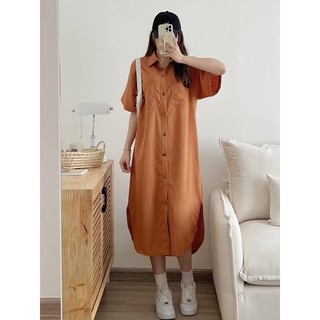 Đầm sơ mi midi vải đũi (ảnh thật/ có sẵn)
