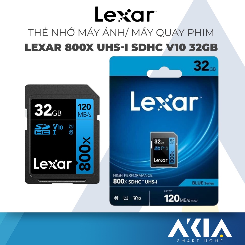 Thẻ nhớ máy ảnh/ máy quay phim Lexar 32GB High-Performance 800x UHS-I SDHC V10, lưu video FULL HD, tốc độ đọc 120MB/s