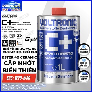 Nhớt voltronic granturismo c+ blue 1l, cấp nhớt biến thiên sae 0w20 - 10w30 ester 4x ceramic, voltronic c+ blue