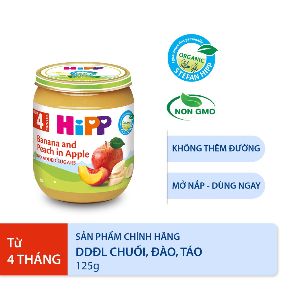 [Quà tặng HOT từ BURINE] Dinh dưỡng đóng lọ trái cây ăn dặm Organic HiPP dành cho bé từ 4 tháng tuổi - Nhập khẩu châu Âu