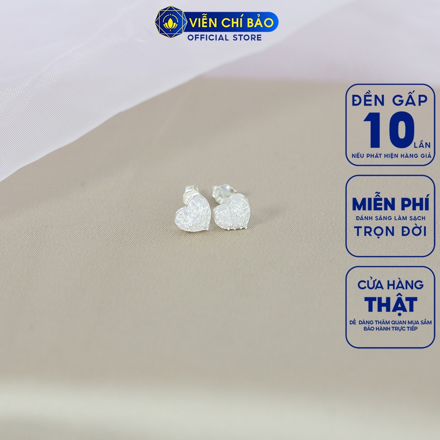 Bông tai bạc nữ trái tim đính đá full chất liệu bạc 925 thời trang phụ kiện trang sức nữ Viễn Chí Bảo B400759