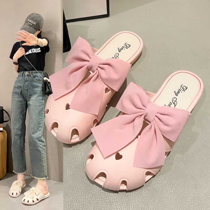 Dép Sandal Nhựa PVC Đế Dày Chống Trượt Đính Nơ Dễ Thương Thời Trang Mùa Hè Cho Nữ