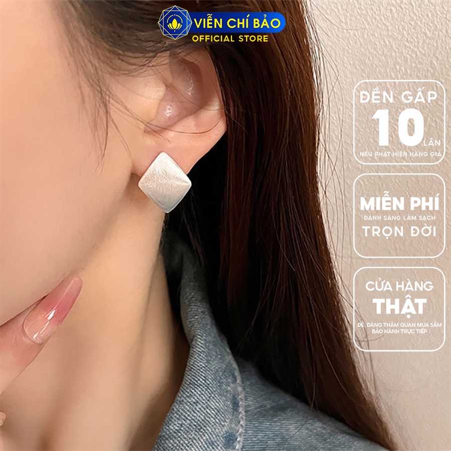 Bông tai bạc nữ mặt thoi khoá tròn chất liệu bạc Ý 925 thời trang phụ kiện trang phụ kiện trang sức Viễn Chí Bảo B000677