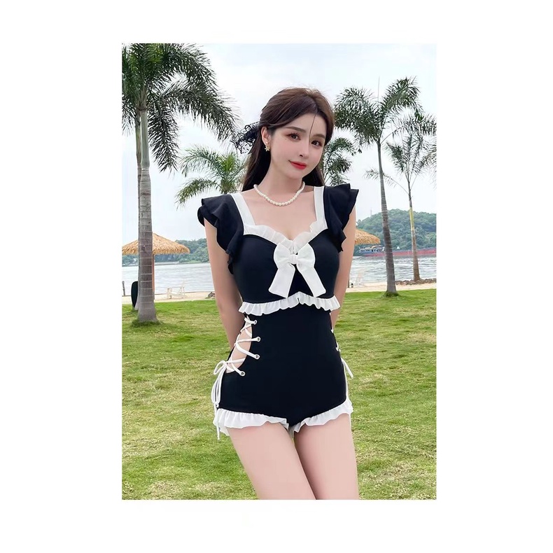 Bikini 1 mảnh liền thân hai màu xanh hồng phong cách tiểu thư nơ xinh xắn bigsize LUHAZO Quảng Châu chất đẹp 99156 B-4.4