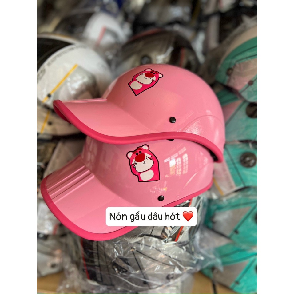 Nón Kết Gấu Dâu Hồng dễ Thương, Có Lỗ Cột Tóc Phía Sau