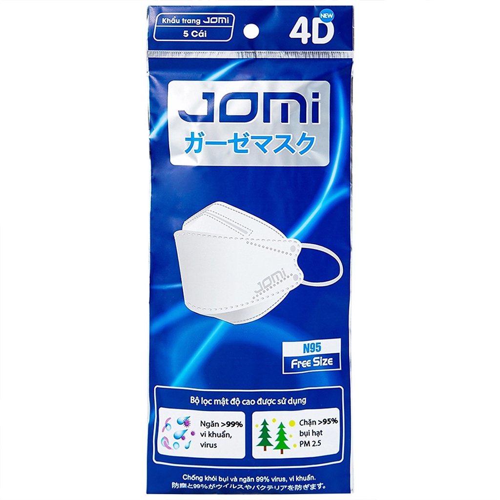 (Gói 5 chiếc]) Khẩu trang JOMI N95 kiểu dáng KF94 kháng khuẩn, chặn bụi min PM2.5