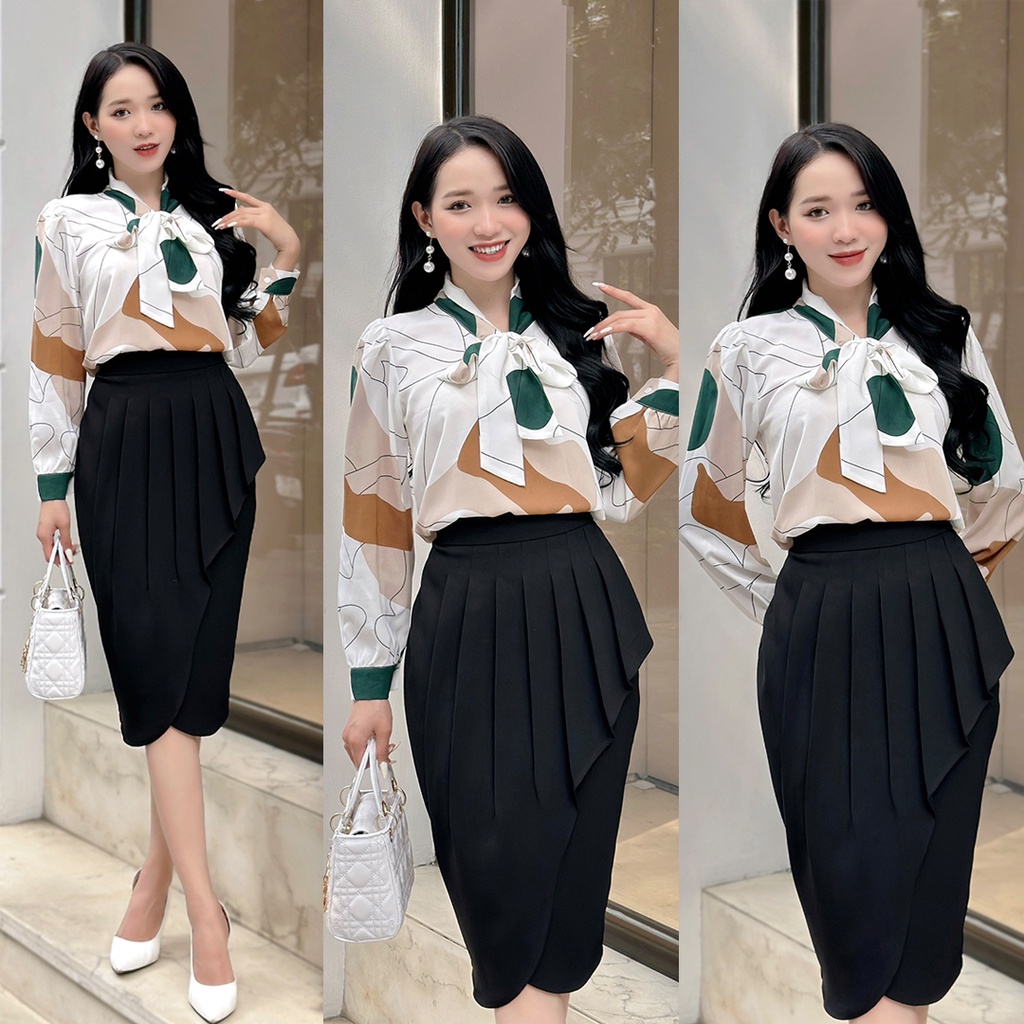 Áo lụa cổ nơ