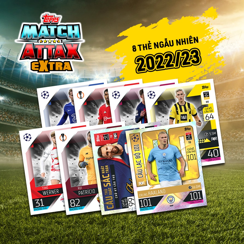 Gói 8 Thẻ Cầu Thủ In Match Attax Extra 2022-23 Ngẫu Nhiên