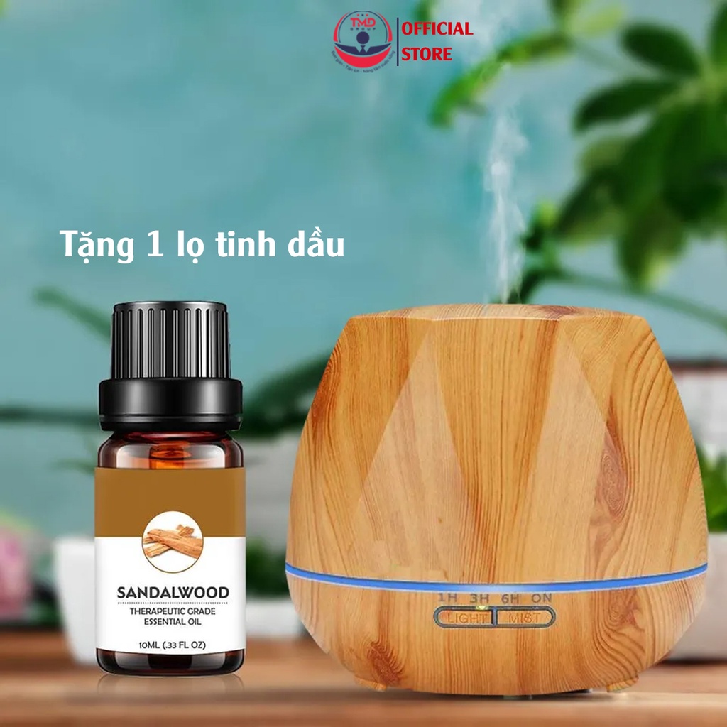 Máy khuếch tán tinh dầu Ion TMD GROUP vân gỗ, 550ml công suất lớn - Xông hơi tạo ẩm, điều khiển từ xa tiện lợi