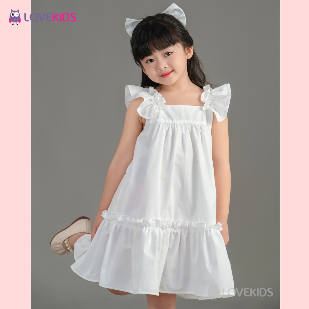 Đầm đuôi cá vai bèo trơn màu trắng – Lovekids