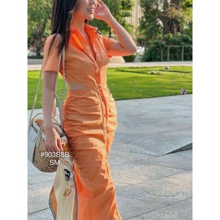 Đầm Body Dài Khoét Eo Hở Lưng Cổ Sơ Mi ,Đầm Maxi Đi Biển ,Váy Sơ Mi Nữ Cộc Tay Ôm Dáng Chất Thô Cao Cấp ,BEBEDOLL