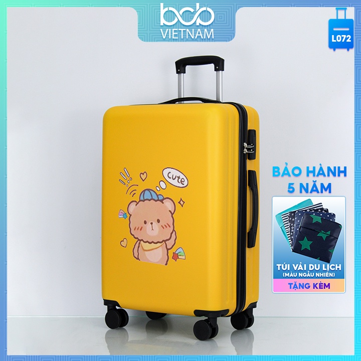 Vali Kéo Du Lịch Vỏ Nhựa In Hình Chú Gấu Mẫu Giáo Chibi Cute Nhiều Màu Sz 20 24 26 L072