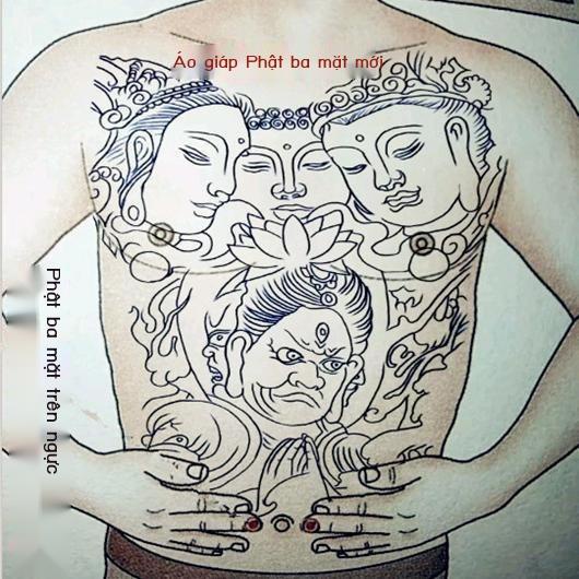 Hình xăm Phật tam diện dòng màu xanh dán ngực hình lớn chống thấm nước lâu dài full lưng nữ Phật tam diện vua