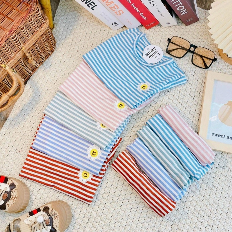 Bộ thun kẻ cotton mặc nhà cho bé gái