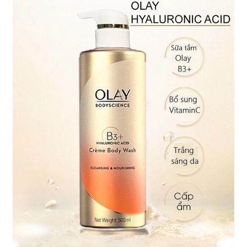 Sữa Tắm OLAY B3+ Siêu Dưỡng Trắng Da, Cấp Ẩm Và Đàn Hồi Cho Da - Chai 500ml