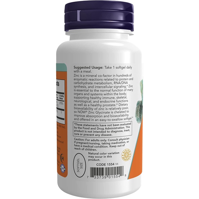Viên Kẽm Zinc Bisglycinate NOW Nhập Mỹ Tăng Đề Kháng Sức Khoẻ Điều Hòa Nội Tiết Tố  - YoungFit