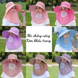 Mũ Chống Nắng Chống Bụi Kèm Khẩu Trang 2 Lớp
