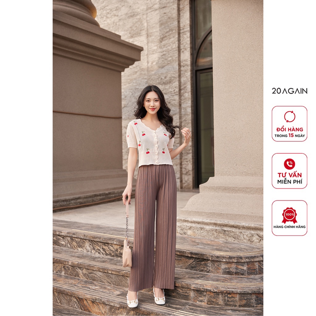 Quần suông len tăm nữ 20AGAIN, Chất thun len phù hợp mùa hè độ dầy vừa phải QXW2055