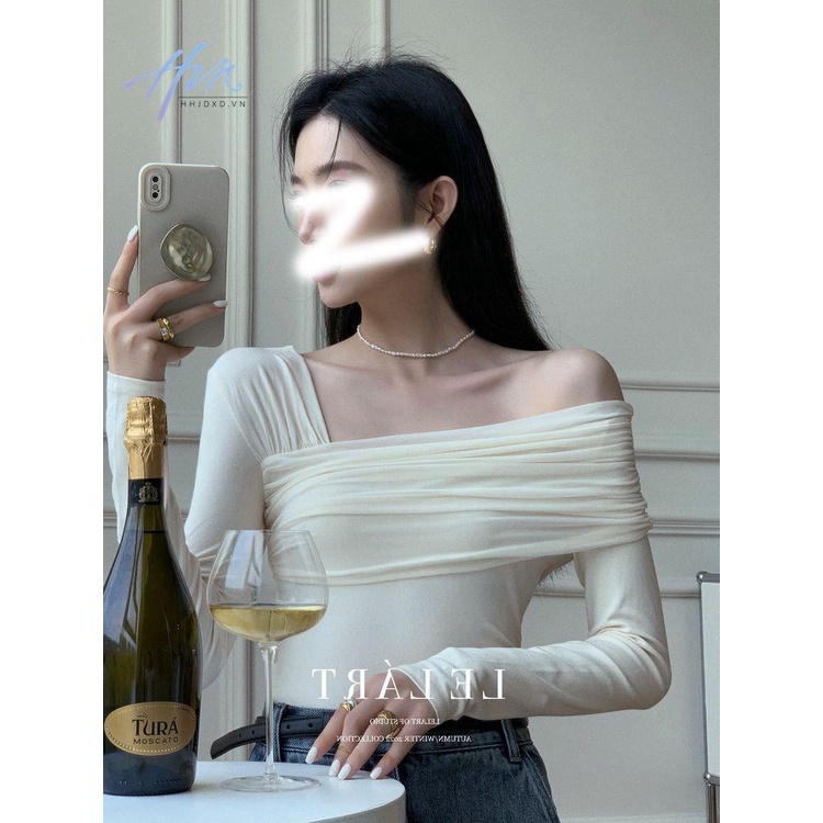 Áo Kiểu Trễ Vai Dáng Ôm Thời Trang Mùa Thu Phong Cách Pháp