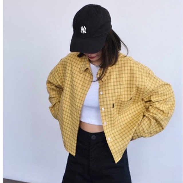 Áo Sơ Mi Croptop Caro Vàng Délice
