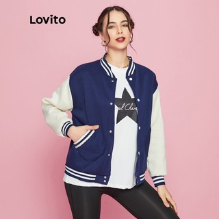 113XJ 819 VN Delisted Lovito Áo khoác bóng chày oversize màu xanh dương dễ thương L09166