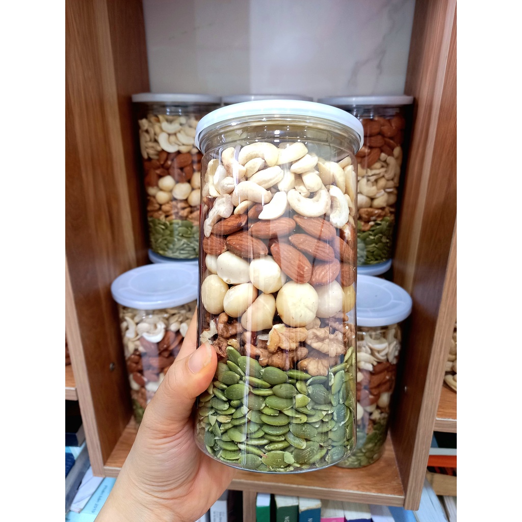 Mix 5 loại hạt ( bí, nhân macca, điều sữa, hạnh nhân, óc chó) Hộp 500gr - Heo Thì Food #healthy