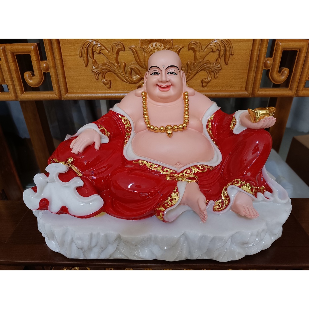 Tượng Phật Di Lặc ngồi bao tiền nhỏ 16 inch cao 26cm ngang 40cm sâu 26cm