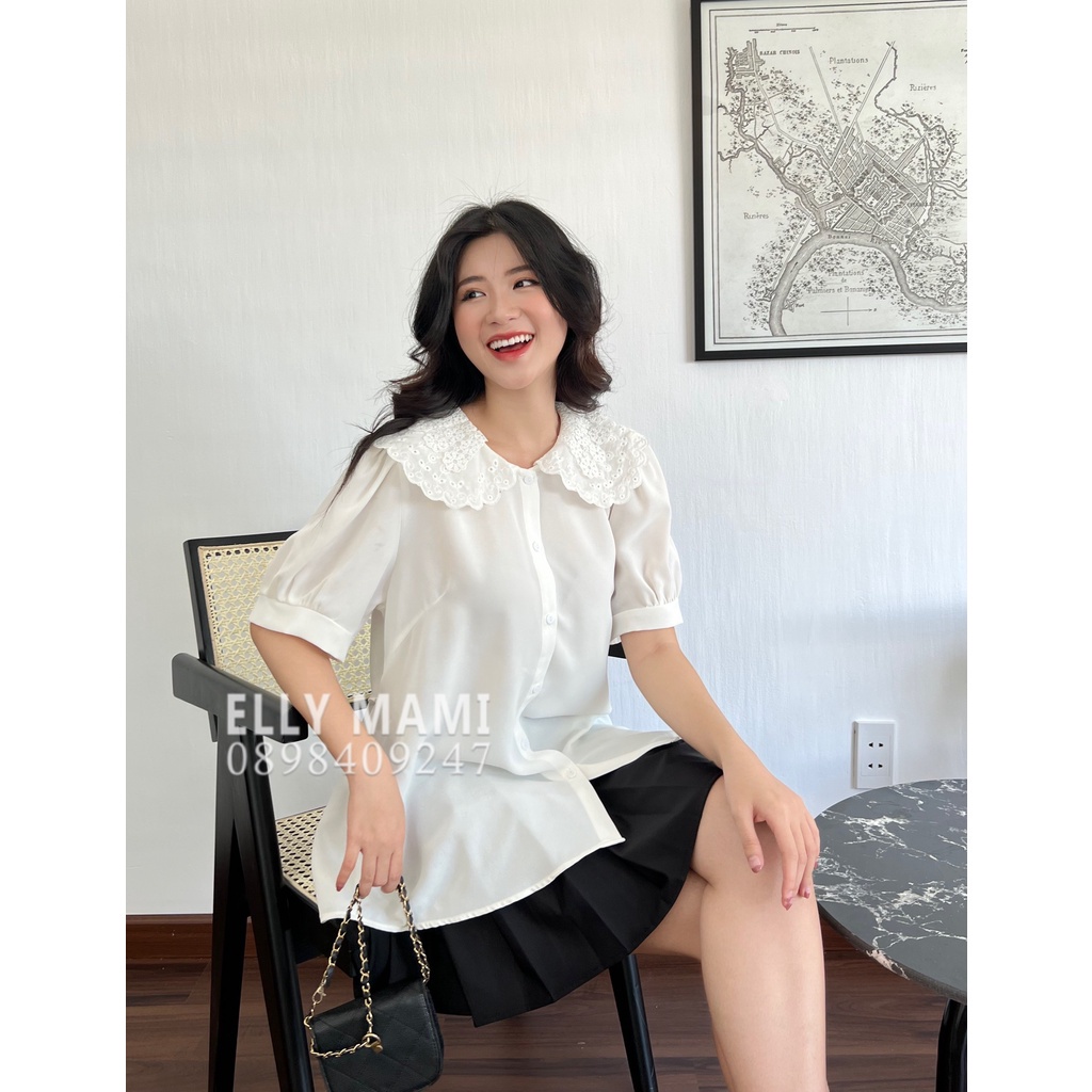 Áo Bầu , Big Size Cổ Thêu Bèo Tay Phồng Form Dễ Mặc , Mặc Thoải Mái Suốt Thai Kì &amp; Sau Sinh Thiết Kế