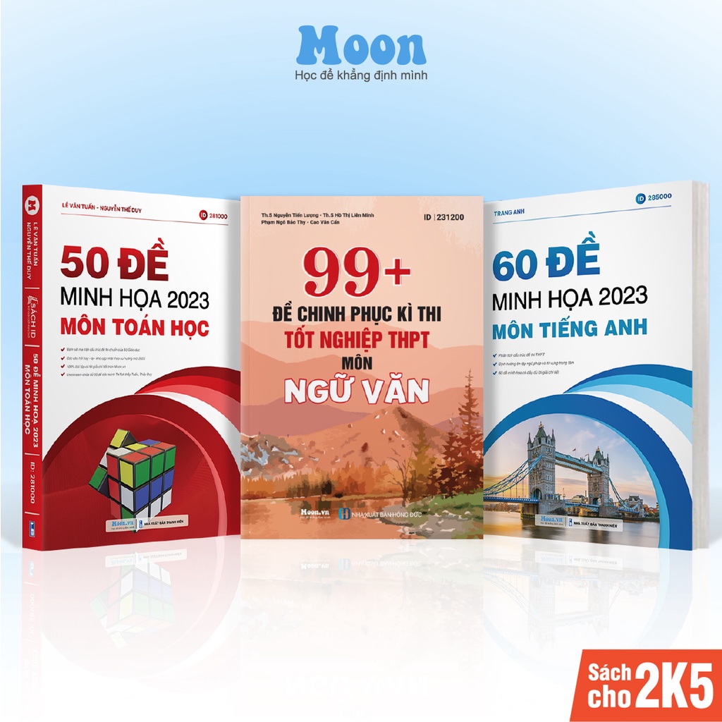 Combo bộ đề minh hoạ trắc nghiệm 2023 khối D, sách ôn thi thpt quốc gia Moonbook