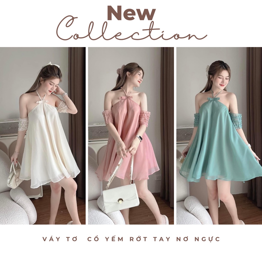VÁY TƠ CỔ YẾM RỚT TAY NƠ NGỰC 3 MÀU