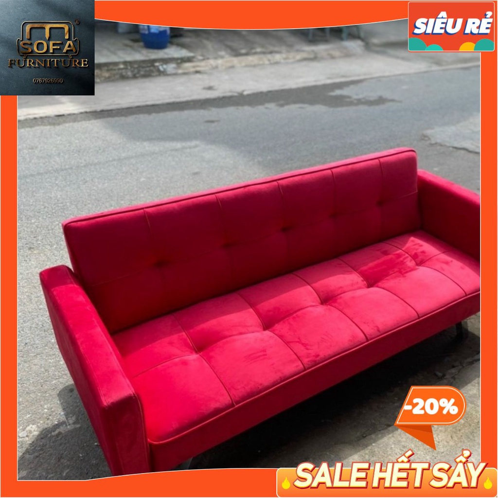Ghế sofa bed nhung đỏ tay vịnh 1m90