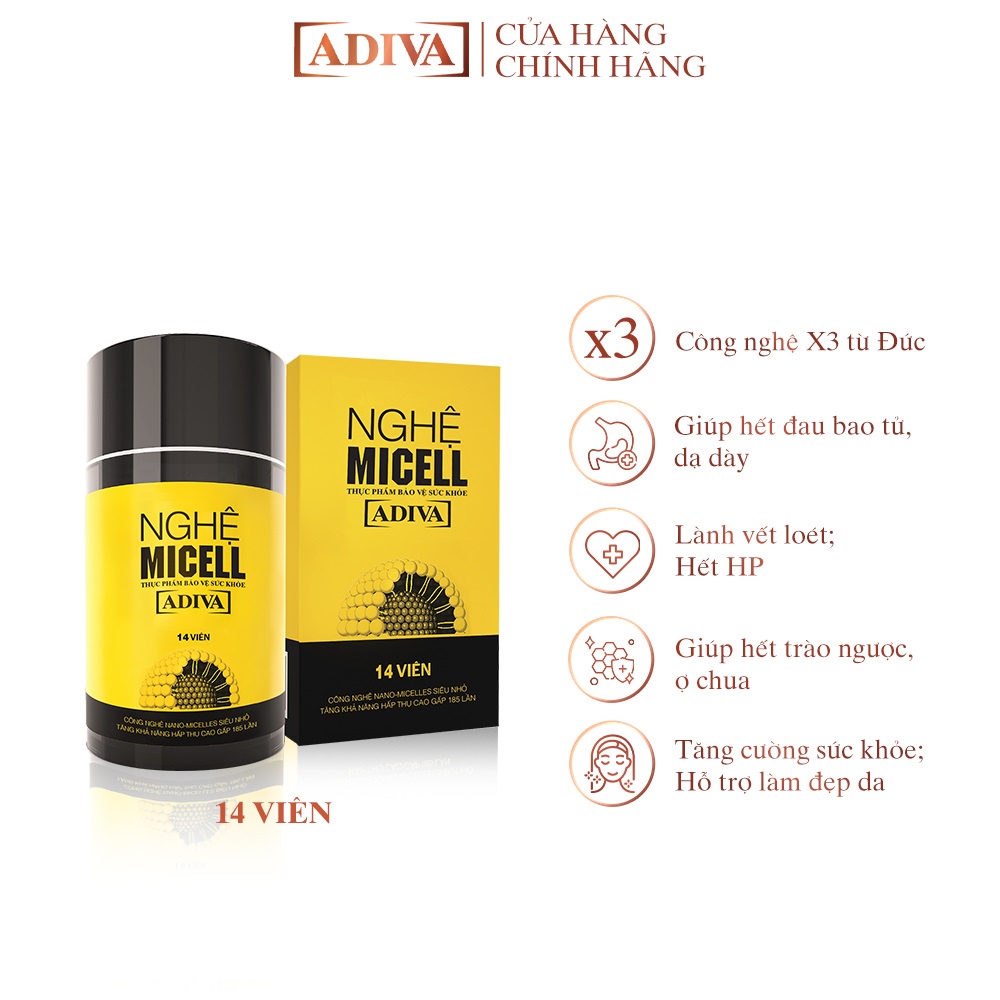 Nghệ Micell ADIVA 14 Viên- Hỗ Trợ Các Vấn Đề Về Đau Bao Tử, Dạ Dày