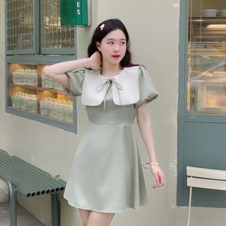 Váy thủy thủ bánh bèo phối cổ nhún phối nơ tiểu thư dễ thương, Đầm babydoll dự tiệc ulzzang hàn quốc VAY4