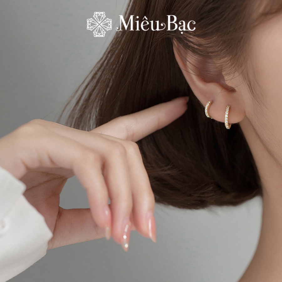 Bông tai bạc nữ Miêu Bạc khuyên tròn đính đá chốt bấm chất liệu s925 unisex nhiều kích cỡ đơn giản cá tính MB02 B400072