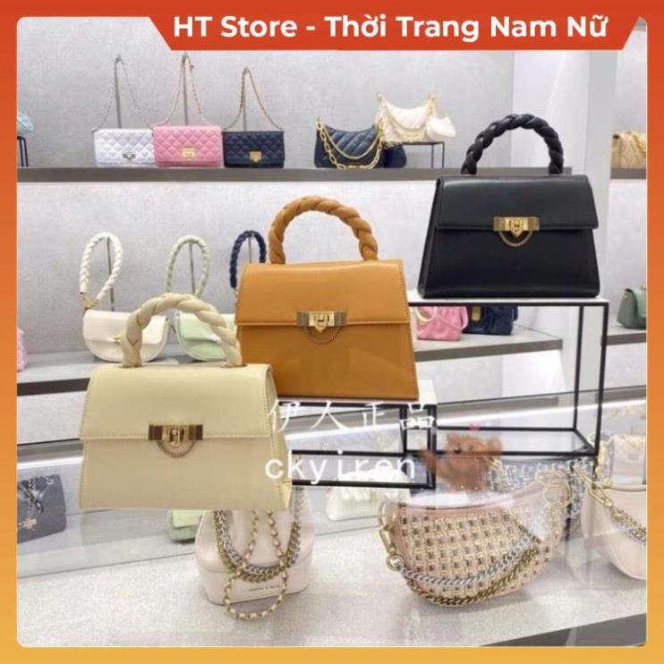 Túi xách nữ đeo chéo , túi sách đeo vai cầm tay quai tết khóa gập màu đen trắng nâu thời trang đi làm công sở HT Store