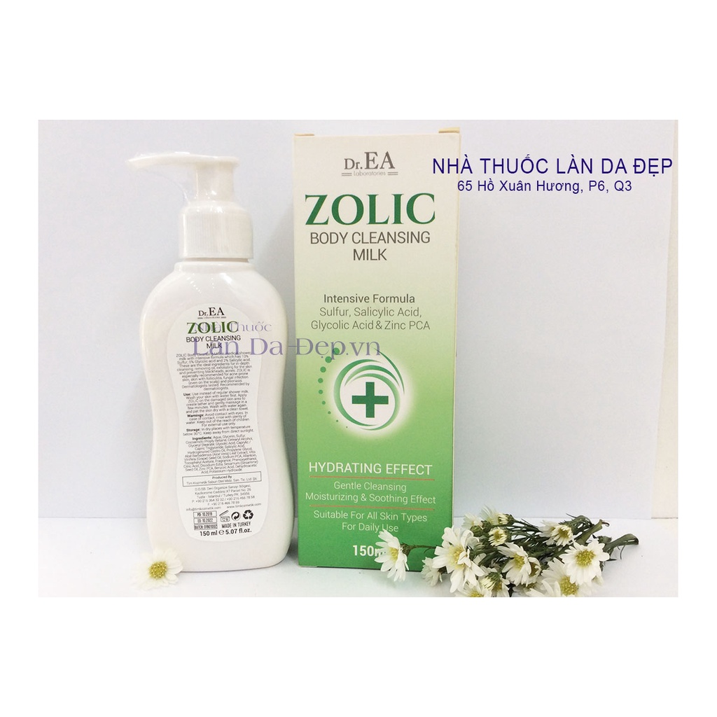 Sữa tắm giúp giảm mụn cơ thể, giảm dày sừng nang lông Dr.EA Zolic Body Cleansing Milk 150ml