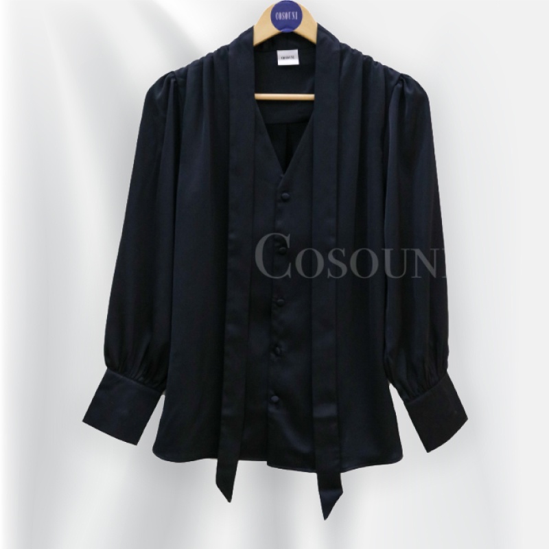COSOUNI - Áo Sơ Mi Lụa Kiểu Nữ Màu Đen