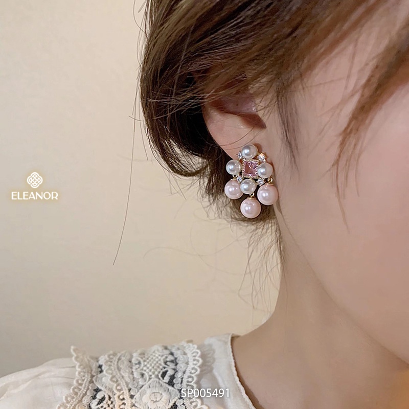 Bông tai nữ chuôi bạc 925 Eleanor Accessories đính đá kết hợp ngọc trai nhân tạo phụ kiện trang sức sang trọng 5491