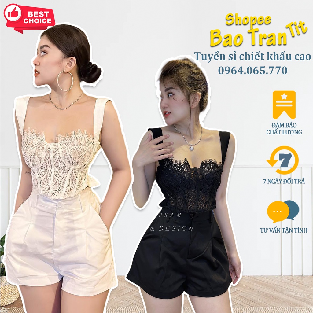 Set bộ lẻ áo 2 dây ren hoa cúp ngực short 2 màu - Hàng mới mỗi ngày