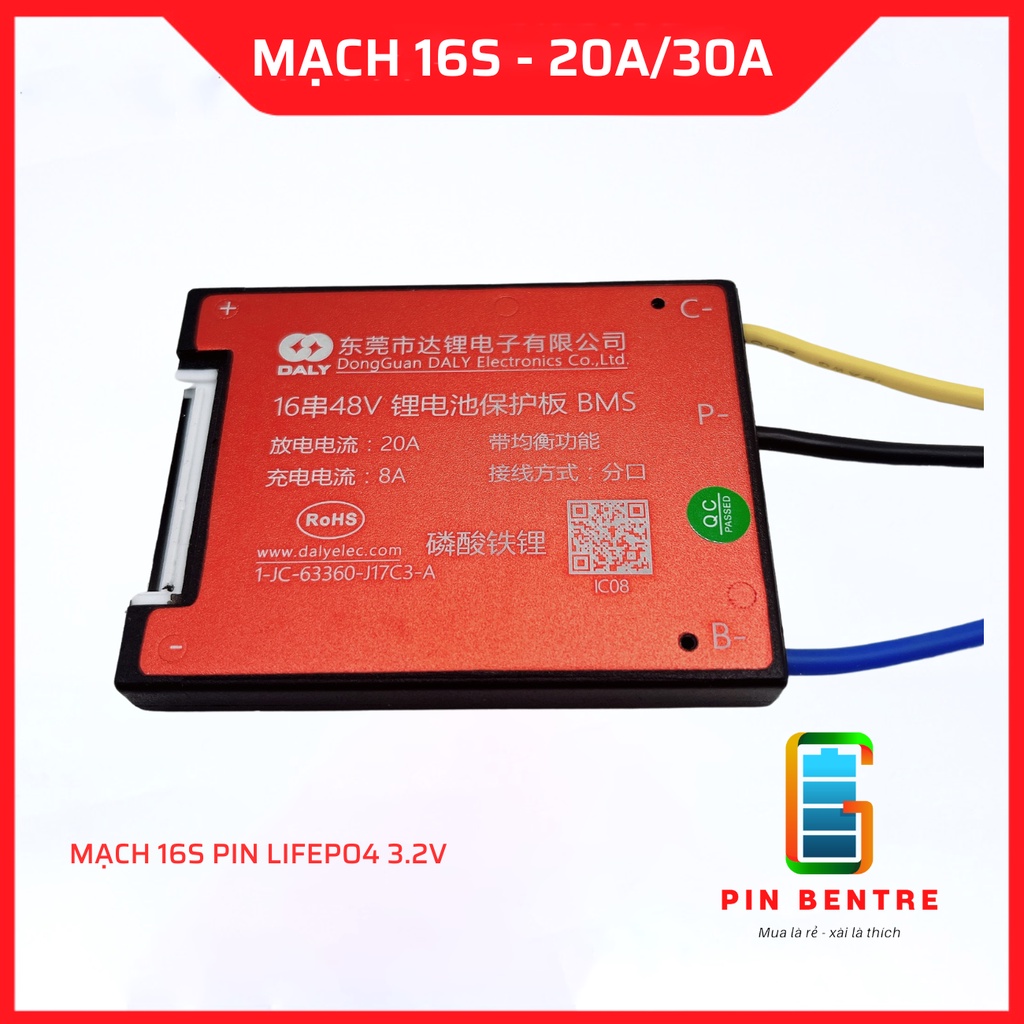 Mạch 16S 48V Pin sắt dòng xả 20A 30A Daly cân bằng và bảo vệ Pin