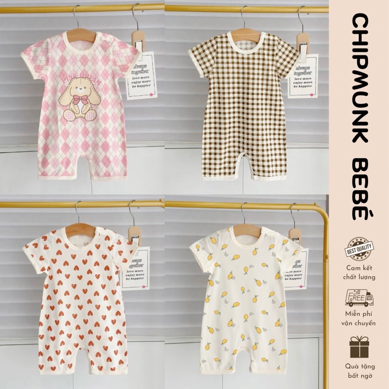 Bộ body đùi cho bé 0-2 tuổi cotton thoáng mát cho bé trai bé gái mùa hè. Chipmunk Bebé