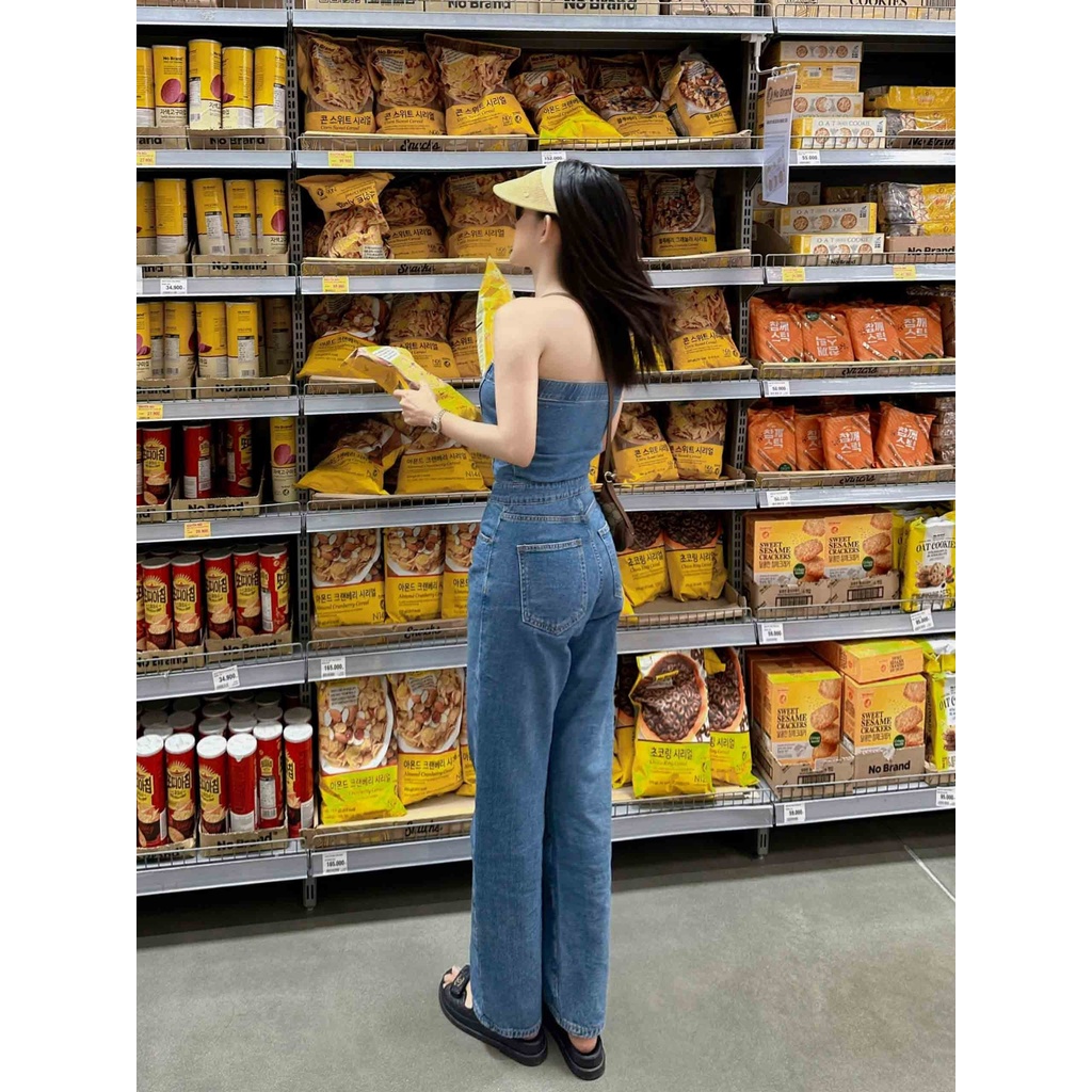 Jumpsuit Nữ Jean Off-Shoulder, Chất Jean Thoải Mái, WJS000042, SOMEHOW | BigBuy360 - bigbuy360.vn