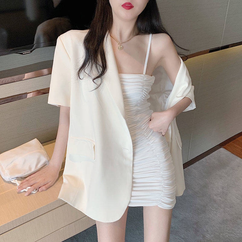 Bộ Áo Khoác Vest Mỏng + Chân Váy Ôm Eo Thời Trang Mùa Hè Phong Cách Hồng Kông Cho Nữ