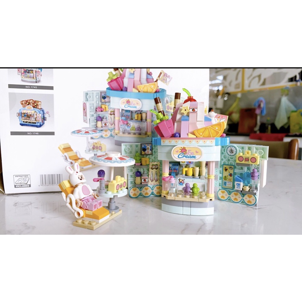 Bộ mô hình lắp ráp các mẫu xe ô tô đồ ăn Loz: Fruit Truck-Dessert Car-Pizza Truck-Coffee Truck