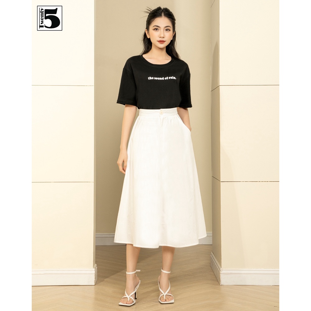 Chân váy kaki dáng A xòe dài cài cúc lưng chun có túi Twentyfive 4551