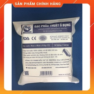 Gạc phẫu thuật ổ bụng  An Lành 30cmx40cmx8 lớp, tiệt trùng có cản quang (Gói 5 miếng)