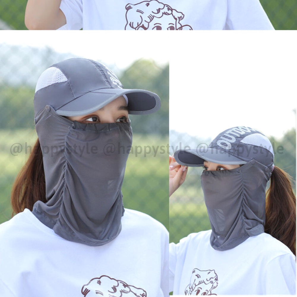 Mũ lưỡi trai ❤️ Nón kết chống nắng kèm khăn che mặt OUTDOOR chất dù form unisex nam nữ N109 - Happy Style