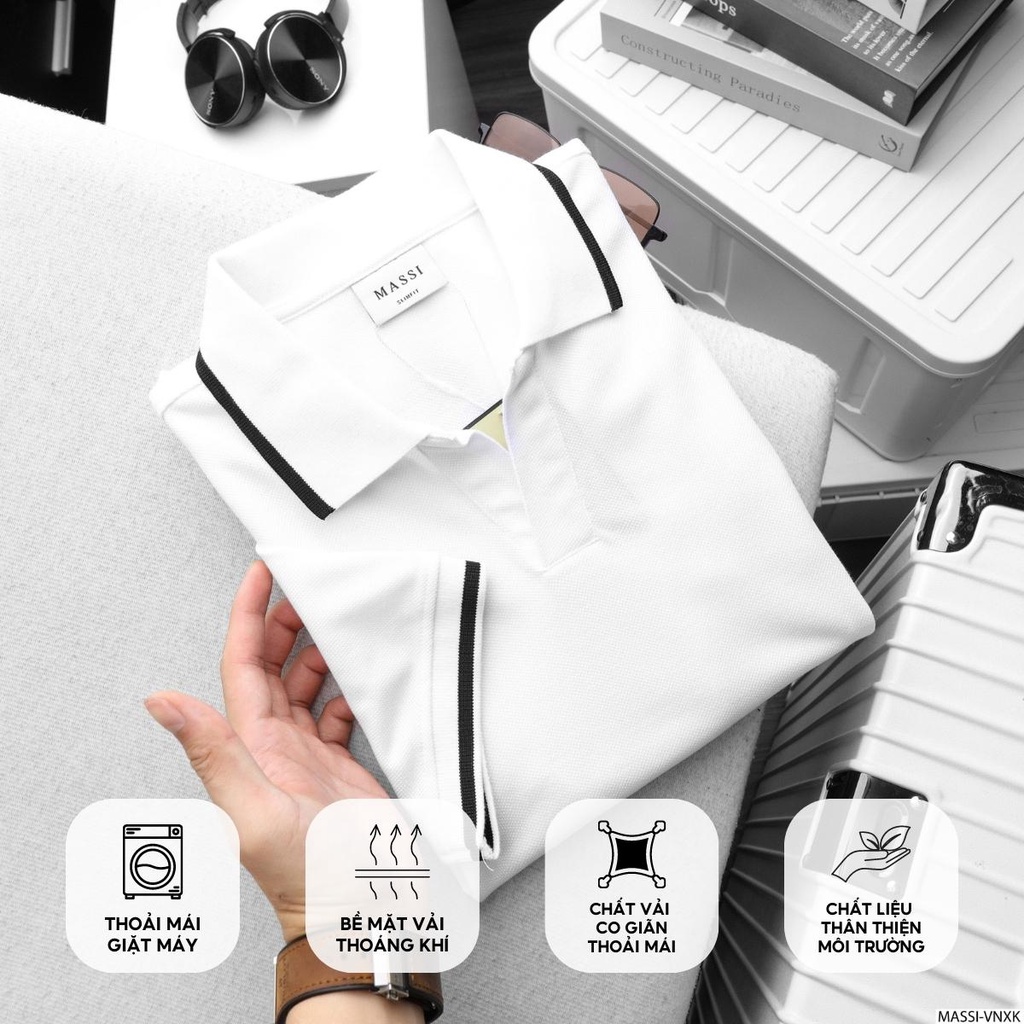 Áo Polo MASSI chất liệu vải co giãn, kẻ sọc cổ áo - POLO MASSI 15 | BigBuy360 - bigbuy360.vn